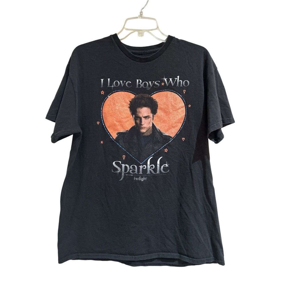 Twilight T Shirt Women Large Black I Love Boys Who Sparkle Edward Cullen Graphic